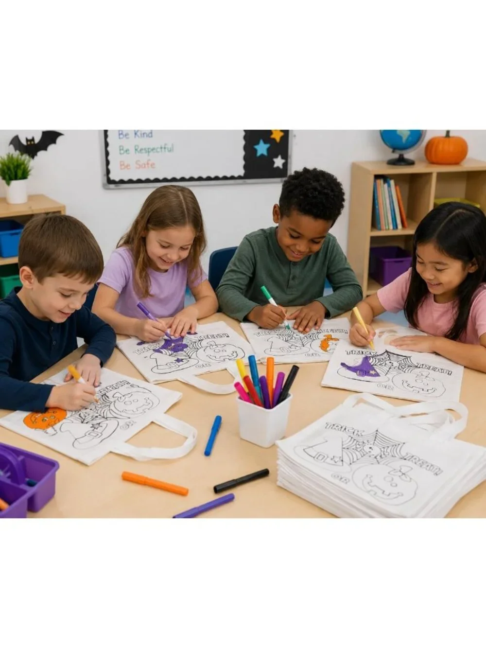 DIY Halloween Tote Bags - 50pc Color Your Own Canvas Craft Kits for Kids